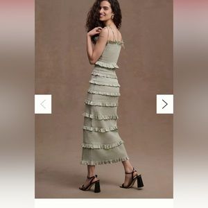 V. Chapman Lily Ruched & Ruffled Stretch Midi Dress, Sage